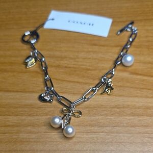 Coach Two-Tone Charm Necklace with Pearls